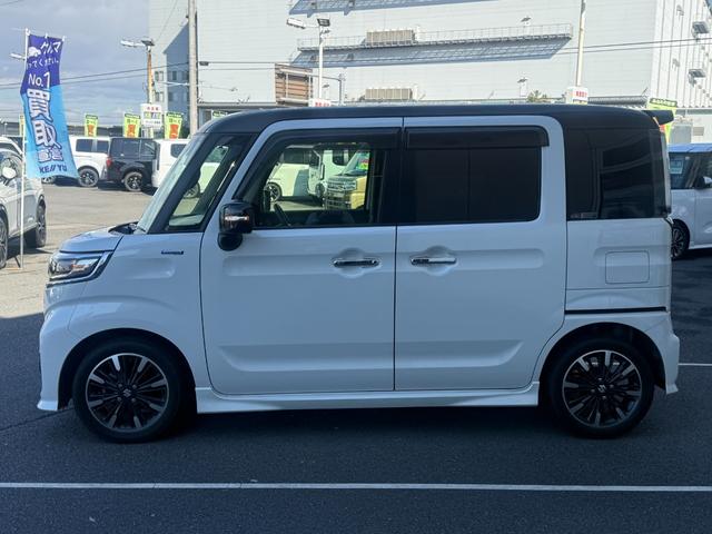 スペーシアカスタム ハイブリッドXSターボ 1オーナー SDナビ 両側電動スライド バックカメラ 衝突軽減装置 車線逸脱警報 Bluetoothオーディオ フルセグTV DVD再生 ハーフレザー シートヒーター LEDヘッドライト 純正アルミ(19枚目)