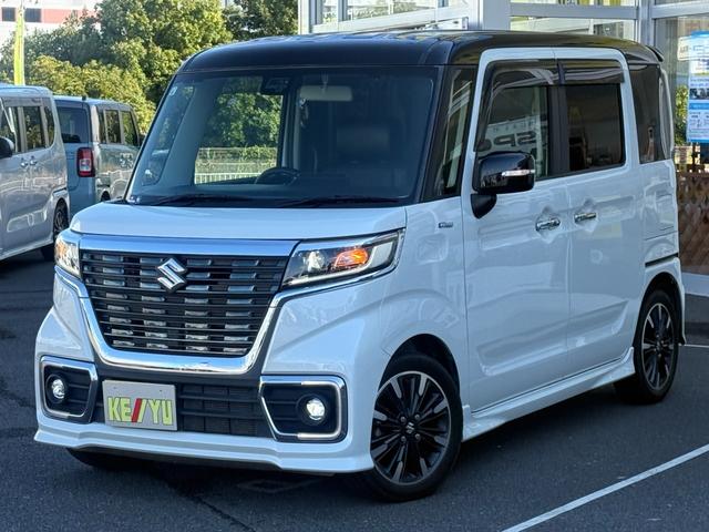 スペーシアカスタム ハイブリッドXSターボ 1オーナー SDナビ 両側電動スライド バックカメラ 衝突軽減装置 車線逸脱警報 Bluetoothオーディオ フルセグTV DVD再生 ハーフレザー シートヒーター LEDヘッドライト 純正アルミ(21枚目)