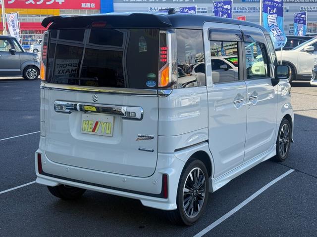 スペーシアカスタム ハイブリッドXSターボ 1オーナー SDナビ 両側電動スライド バックカメラ 衝突軽減装置 車線逸脱警報 Bluetoothオーディオ フルセグTV DVD再生 ハーフレザー シートヒーター LEDヘッドライト 純正アルミ(24枚目)