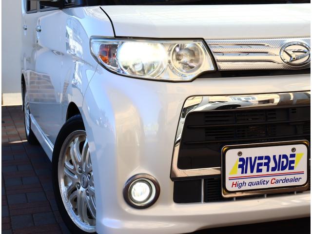 タント カスタムＲＳ　メモリナビフルセグ　ＥＴＣ　スマートキー　ＨＩＤライト　外黒革調シートカバー　電動スライドドア　外アルミ　　ピラーレスドア　ローダウン（33枚目）