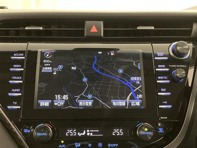 カムリ Ｇレザーパッケージ　衝突被害軽減　ＤＶＤプレーヤー　１００Ｖ電源　定期点検記録簿　ＬＥＤランプ　ナビＴＶ　横滑り防止　電動シート　地デジＴＶ　イモビライザー　エアバッグ　キーフリー　メモリ－ナビ　オートクルーズ　ＡＢＳ（6枚目）