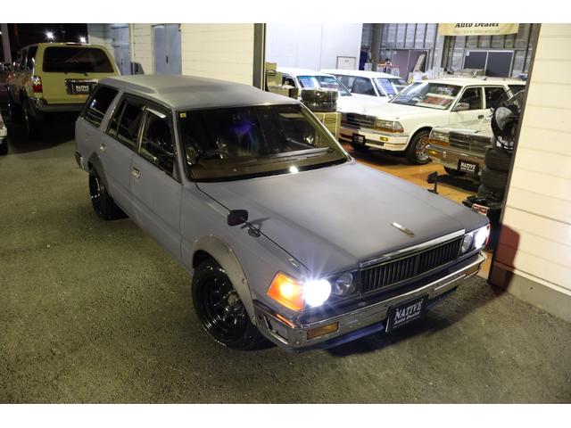 セドリックワゴン SGL マットスタイリング 丸目4灯フェイス アイアンバンパー オーバーフェンダー デイトナブラック INCEPTIONホワイトレター LEDヘッドライト レカラステアリング ETC タイミングベルト交換済み(33枚目)