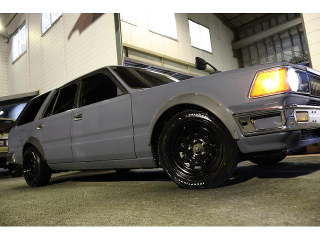 セドリックワゴン SGL マットスタイリング 丸目4灯フェイス アイアンバンパー オーバーフェンダー デイトナブラック INCEPTIONホワイトレター LEDヘッドライト レカラステアリング ETC タイミングベルト交換済み(42枚目)