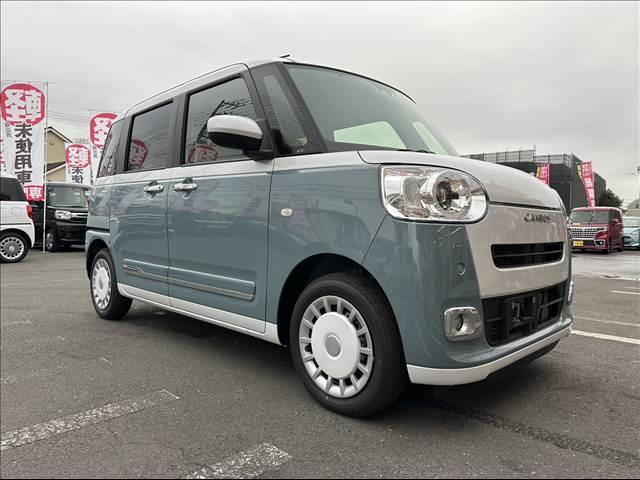 ムーヴキャンバス ストライプスＧ　届出済未使用車　両側パワースライドドア　スマートキー　プッシュスタート　オートライト　オートエアコン　電動格納ミラー　衝突被害軽減ブレーキ　スマートアシスト（4枚目）