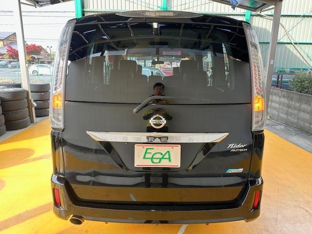 セレナ ライダー S-ハイブリッド 修復歴なし 社外SDナビ 両側自動ドア バックカメラ Bluetoothオーディオ ETC オートクルコン 革巻ステア インテリキー プッシュスタート フリップダウンモニタ 横滑り防止 純正フルエアロ(18枚目)