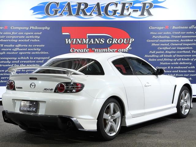 ＲＸ－８ タイプＳ　ＭＡＺＤＡＳＰＥＥＤフルエアロ（Ｆ／Ｓ／Ｒ／リアスポイラー）　ＲＥＣＡＲＯセミバケ（運転席）　ＭＯＭＯステ　純正１８ｉｎＡＷ　純正マフラー　純正オーディオ　ＢＯＳＥサウンド　レザーシート　キーレス（2枚目）