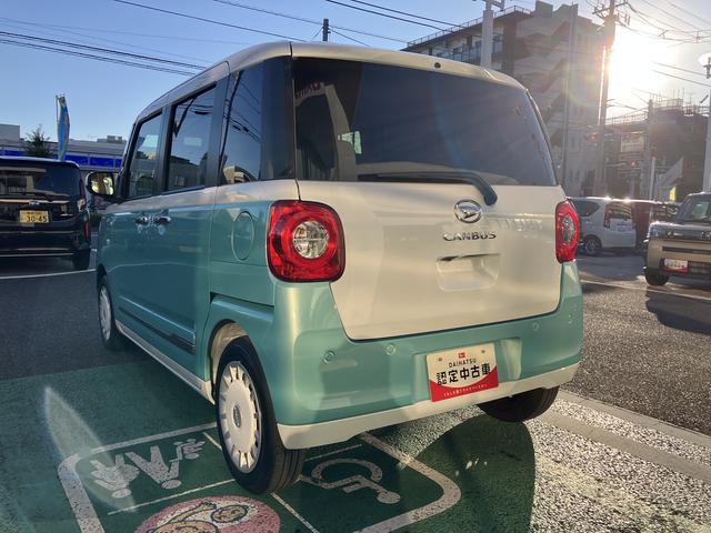 ムーヴキャンバス ストライプスＧ　フロントシートヒーター　電動サイドブレーキ　中古車保証・距離無制限、１年付き　オートライト　ＬＥＤヘッドライト　ＬＥＤフォグランプ　キーフリー　両側電動スライドドア　フロントシートヒーター　ホールド機能付き電動サイドブレーキ　カーペットマット（4枚目）