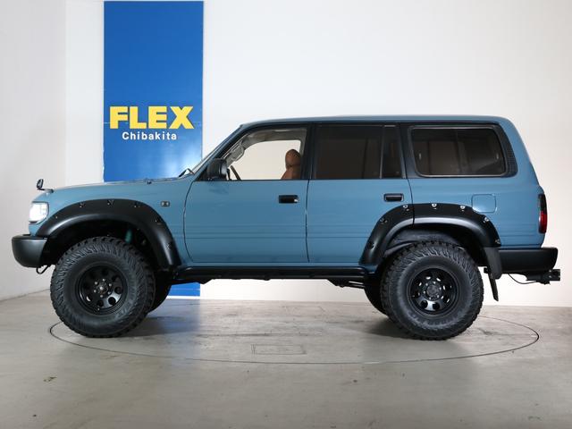 ランドクルーザー80 VXリミテッド VXリミテッドグレード スモーキーブルーペイント ブッシュワーカー風オーバーフェンダー 輸出用角目4灯ヘッドライト 新品ジオランダーMTタイヤ 新品ジムラインAW 新品ブラウンクラシックシートカバー(16枚目)