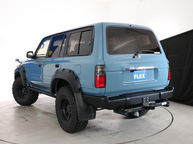 ランドクルーザー80 VXリミテッド VXリミテッドグレード スモーキーブルーペイント ブッシュワーカー風オーバーフェンダー 輸出用角目4灯ヘッドライト 新品ジオランダーMTタイヤ 新品ジムラインAW 新品ブラウンクラシックシートカバー(35枚目)