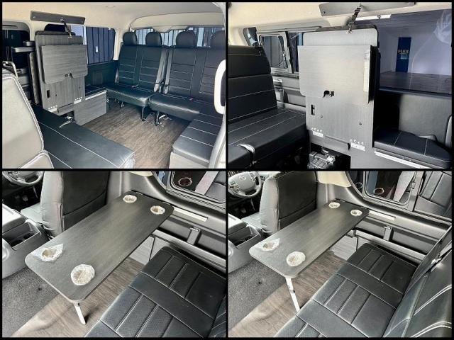 ハイエースワゴン ＧＬ　１０人乗り３ナンバー登録　ガソリン４ＷＤ　寒冷地仕様　寒冷地仕様　１７インチＡＷ　ナビ　後席モニター　前後ドライブレコーダー　フルフラットベッド展開　サイドテーブル　床張り施工（15枚目）