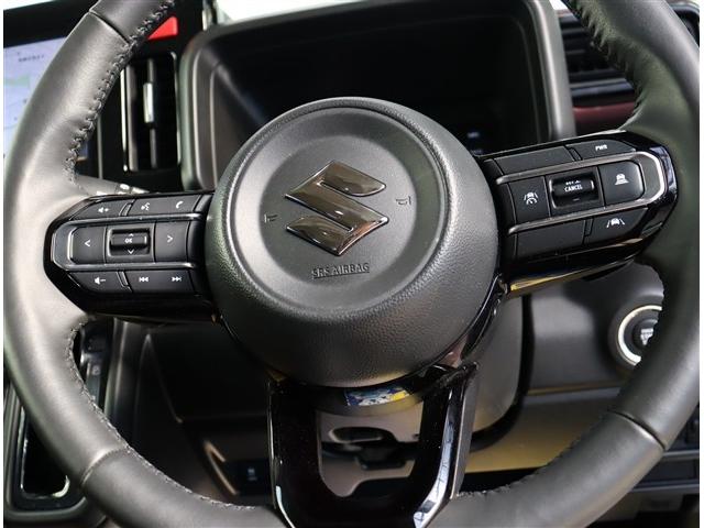 スペーシアカスタム ハイブリッドXSターボ 届出済未使用車スズキコネクト9インチナビ全方位カメラフルセグアップルカープレイレーダークルコンステアリモコンリアサーキュレーターハーフレザーシート&ヒーターHUD両側電動スライドコーナーセンサー(34枚目)