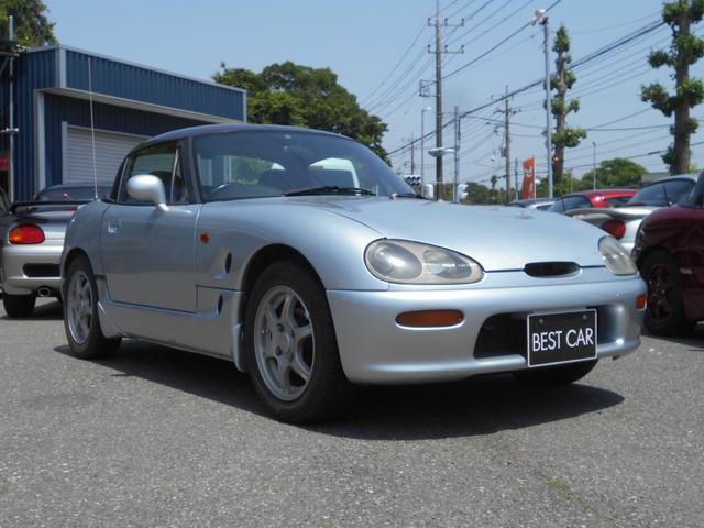 カプチーノ ベースグレード　最終型　５速マニュアル　ツインカムターボ　ノーマル車　４ＷＡＹオープンカー　純正リアウイング　後期型専用１４インチアルミ　ＣＤオーディオ　ＥＴＣ付　収納ネット　ルーフ収納カバー付き（2枚目）