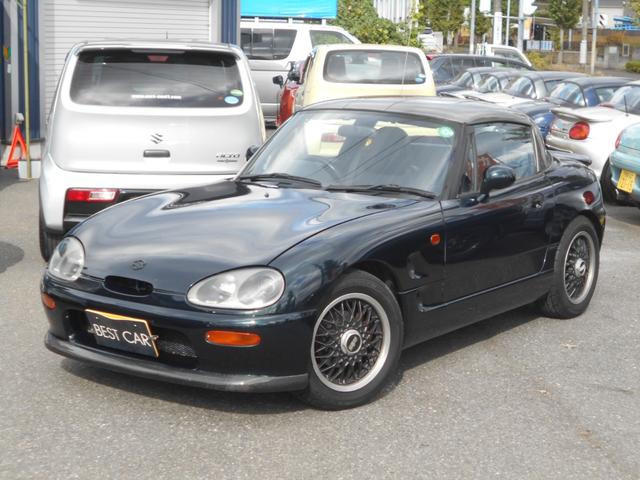 カプチーノ ベースグレード　ツインカムターボ　５速　４ＷＡＹオープンカー　ローダウン　ＢＢＳ１４インチＡＷ　フジツボマフラー　フロントスポイラー　リアウイング　ＬＥＤライト　フロントタワーバー　ＣＤ　ＵＳＢオーディオ　ＥＴＣ（7枚目）