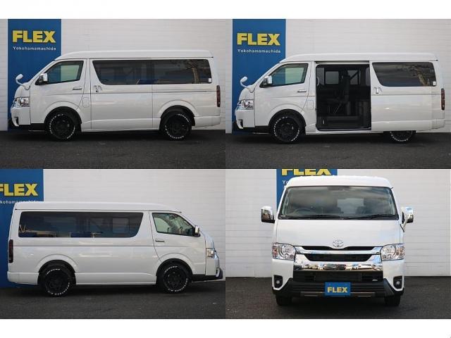 ハイエースワゴン GL ロング familiar センターテーブル フラット フローリング施工 ナビ ETC フリップダウンモニター シートカバー ULTIMATE LEDテール NT-1 16インチ デジタルインナーミラー PVM(18枚目)