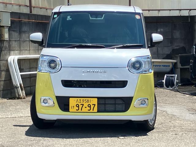 ムーヴキャンバス ストライプスＧターボ　オートクルーズコントロールシステム　クリアランスソナー　レーンアシスト　シートヒーター　ベンチシート　フルフラットシート　ＬＥＤヘッドランプ　衝突被害軽減システム　衝突安全ボディ　盗難防止システム（2枚目）
