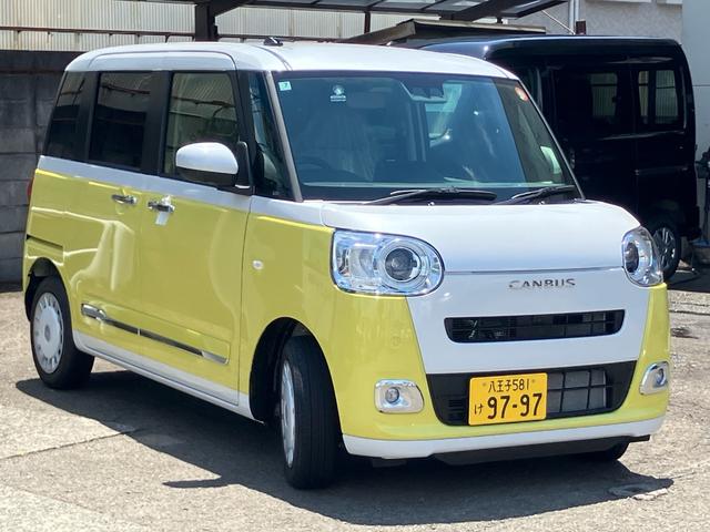 ムーヴキャンバス ストライプスＧターボ　オートクルーズコントロールシステム　クリアランスソナー　レーンアシスト　シートヒーター　ベンチシート　フルフラットシート　ＬＥＤヘッドランプ　衝突被害軽減システム　衝突安全ボディ　盗難防止システム（3枚目）