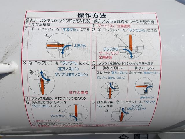 　散水車　４０００Ｌ　酒井重工業製　ＳＴ４ＭＢ－１　前方圧力散水　後方重力散水　吸水作動可　給水ホース付　ワイド　セミロング　１７５馬力(18枚目)