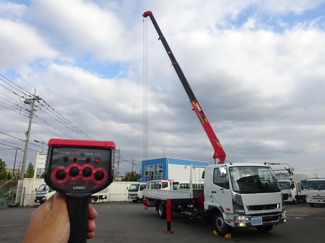 ファイター 　増トン　４段クレーン付　古河ユニック製　警報仕様　ラジコン付　７．７トン積載　ワイド幅　ベッド付　木製あおり３方開　超ワイド角足アウトリガ　２４０馬力（20枚目）