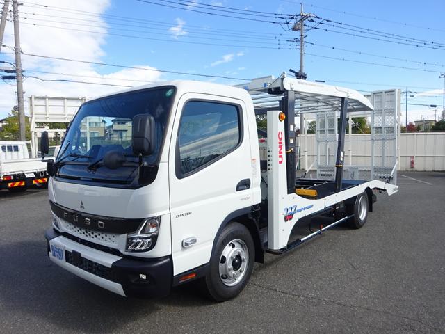 キャンター 2台積み積載車 古河ユニック製 3.5トン積載 スーパーツインキャリアネオ ラジコン ウインチ付 ワイド幅 超ロング 高床 175馬力 油圧式リアゲート(3枚目)