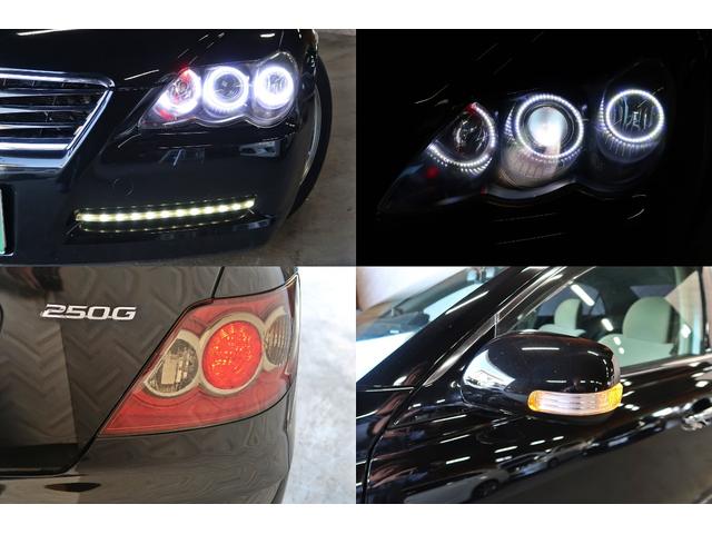 マークＸ ２５０Ｇ　Ｌパッケージ　後期型　ブラック全塗装　社外１７ＡＷ　車高調　社外エアロ　ＬＥＤリング付カスタムＨライト　純正ＨＤＤナビ　スマートキー　Ｂカメラ　サブウーファー　ツイーター　ＥＴＣ　ＨＩＤ　フォグ　ウインカーミラー（25枚目）