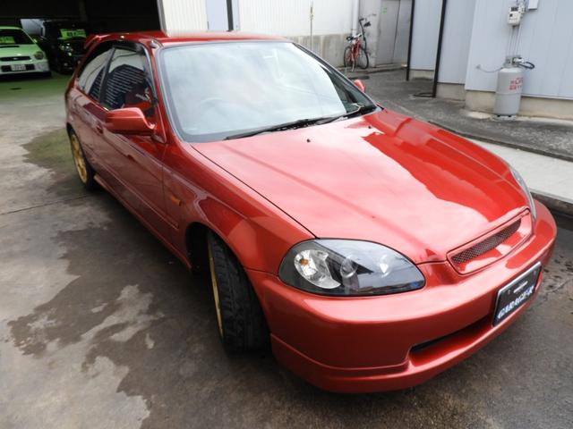 タイプR 車高調 レカロ HDDナビ ETC 社外ヘッドライト HID タイミングベルト交換済 コダワリの前期型EK9 規制前マフラーが装着できるのは前期だけ(6枚目)