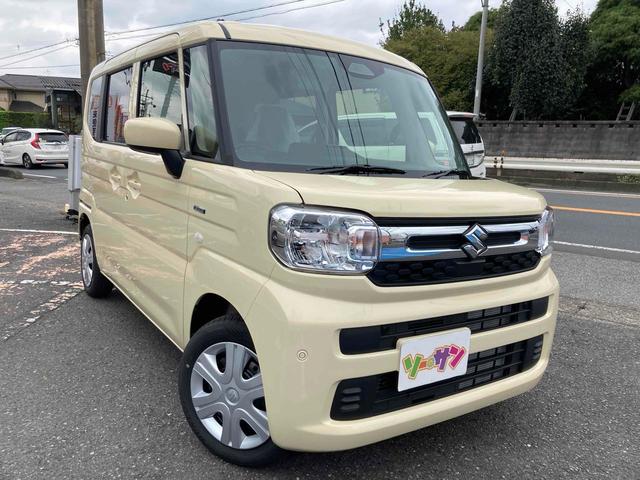 スペーシア ハイブリッドＸ　新車未登録　両側電動スライドドア　クリアランスソナー　レーンアシスト　衝突被害軽減システム　ＬＥＤヘッドランプ　スマートキー　アイドリングストップ　電動格納ミラー　シートヒーター　ベンチシート（5枚目）