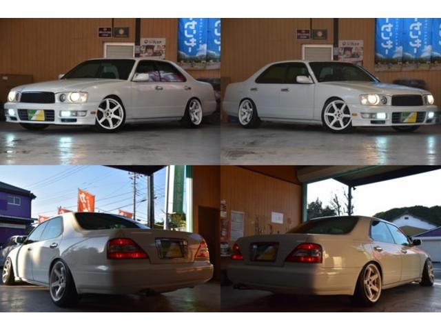 グロリア グランツーリスモＳ　車検令和９年７月２３日　キーレス　ＥＴＣ　後期型　フォグＨＩＤ　社外マフラー　車高調　社外１８ＡＷ　フルスモーク　ウッドコンビハンドル　ＵＳＢ（2枚目）