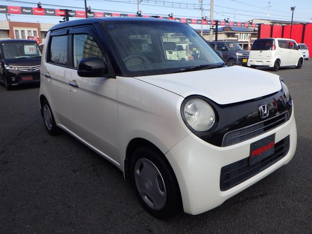 Ｎ－ＯＮＥ Ｇ・Ｌパッケージ　１年保証付　純正ナビ　バックカメラ　ＣＤ再生　ラジオ　ＨＩＤヘッドライト　オートライト　ステアリングスイッチ　スマートキー　プッシュスタート　電動格納ミラー　オートエアコン　バニティミラー　２トーン車（5枚目）