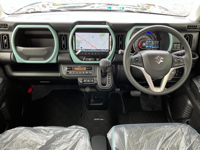 ハスラー ハイブリッドＧターボ　４ＷＤ　登録済み未使用車　メーカーナビ　ＴＶ　全周囲カメラ　マット　バイザー　クリアランスソナー　レーダークルコン　レーンアシスト　衝突被害軽減　ＬＥＤ　スマートキー　電動格納ミラー　シートヒーター（5枚目）