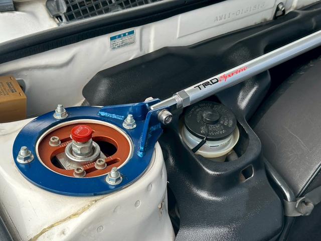 ＭＲ２ Ｇ　純正５速　ＡＷ１１　ノーマルルーフ　４ＡＧエンジン搭載　Ｆ・Ｒタワーバー　タイミングベルト交換ステッカー有　ＴＲＤ１５インチアルミホイール　５ＭＴ　マニュアル車　フロントフォグランプ（19枚目）