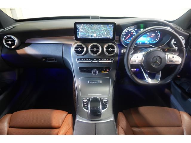 Ｃクラスステーションワゴン Ｃ２００　４マチックステーションワゴンローレウスＥＤ　スポーツ＋＆レザーエクスクルーシブＰＫＧ　後期　茶革　ヒーター＆クーラー　純正ナビ　フルセグＴＶ　ＣａｒＰｌａｙ　ＨＵＤ　Ｂｕｒｍｅｓｔｅｒ　マルチビームＬＥＤ　ＡＭＧエアロ＆１８インチＡＷ　２年保証（4枚目）