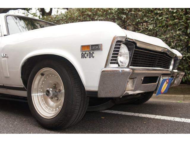 シボレーノーバ ベースグレード　１９７０ＭＹ　０６年登録国内１オーナー　ブラック内装レストア　　　　ＡＴＯ／Ｈ・ディーラー系工場の記録１３枚　３５０エンジン　ホーリーキャブ・クローム加工　Ａレーシング１５ＡＷ　外マフラー（34枚目）