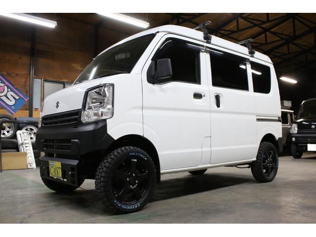 エブリイ ＰＡ　パートタイム４ＷＤ　ボタン切替　リフトアップ　１５インチアルミホイール　ショートバンパー仕様チッピング塗装　オリジナルスキッドプレート　ＬＥＤライト　ナビＴＶ　ブルートゥース　ＤＶＤ　Ｂカメ　ＥＴＣ（3枚目）