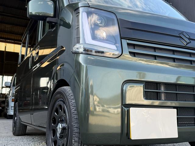 エブリイ ジョインターボ　５ＭＴ　ＢＬＩＴＺ車高調　荷室フローリング仕様　デイトナ１４インチＷ　社外インナーブラックヘッドライト　社外テール　ロッソモデロ２本出しマフラー　レザー調シートカバー　ルーフ用ネットラック（10枚目）