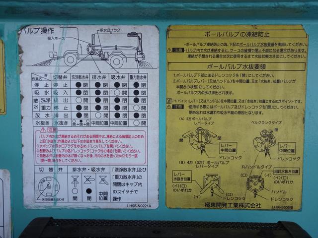 　散水車　サブエンジン式　最大積載２ｔ　車両総重量４８７５ｋｇ　極東開発　ＬＨ０２－３０Ｒ　前方圧力散水・後方重力散水　積載２０００Ｌ　５ＭＴ・３ペダル　一時抹消中　吸水／散水作動確認済み(26枚目)