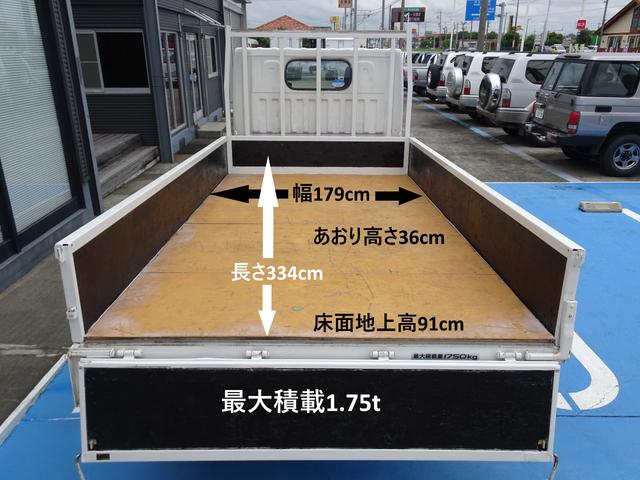 アトラストラック ＷキャブロングフルＳローＤＸ　ダブルキャブ　積載１．７５ｔ　１ナンバー　車両総重量５ｔ未満　６ＭＴ　６人　荷台寸法　長３３４　幅１７９　あおり高３６　ディーゼルターボ　ＮＯｘ・ＰＭ適合車（3枚目）