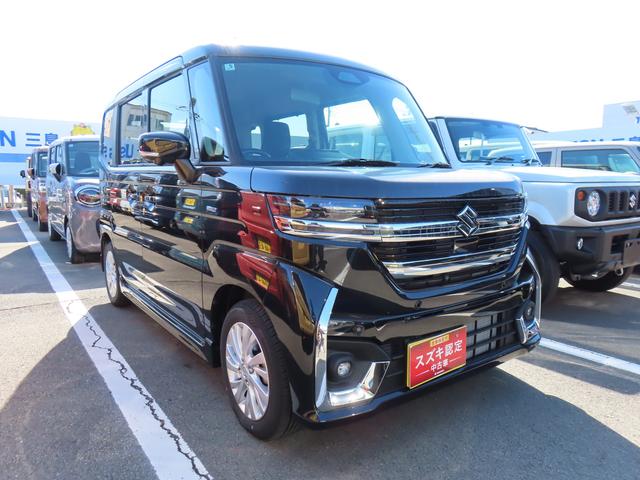 スペーシアカスタム カスタム　ＨＹＢＲＩＤ　ＧＳ　オートライト　Ｂｌｕｅｔｏｏｔｈ　スライドドア　純正ナビ　プッシュスタート　シートヒーター　オートエアコン　スズキセーフティーサポート　アイドリングストップ　盗難防止システム（3枚目）