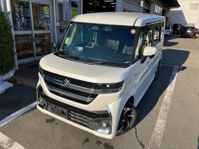 スペーシアカスタム ハイブリッドＸＳターボ　冠水歴車全方位モニター付ナビアップルカカープレイアンドロイドオート対応インタークーラーターボデュアルセンサーブレーキサポートＩＩアダプティブクルコン前席シートヒータードラレコＥＴＣ付両側パワスラ禁煙車（3枚目）