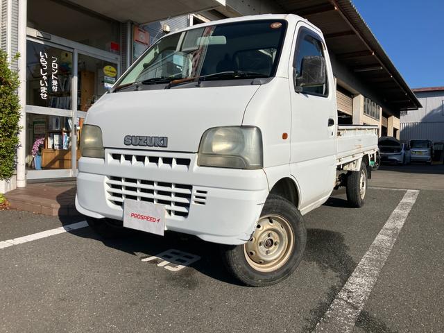 キャリイトラック ＫＵ　４ＷＤ５ＭＴ３方開きエアコンパワステ付ＡＭＦＭラジオ禁煙車ガソリン車ゲートアッパープレート荷台ゴムマットメンテナンスノート取説付き荷台内寸長１９２ｃｍ幅１３８ｃｍ高さ２８ｃｍ（2枚目）