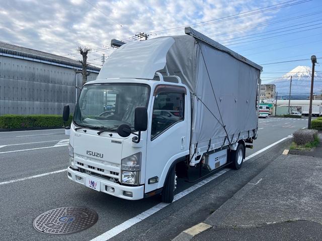 エルフトラック 　３ｔロングカーテン車　ハイブリッド　ＥＴＣ　キーレスエントリー　アルミバタ板　床鉄板張り　外装板金ペイント　エコモード　ロープフック８ケ　荷台内寸　長さ４３５ｃｍ　幅１７８ｃｍ　高さ２２０ｃｍ（2枚目）