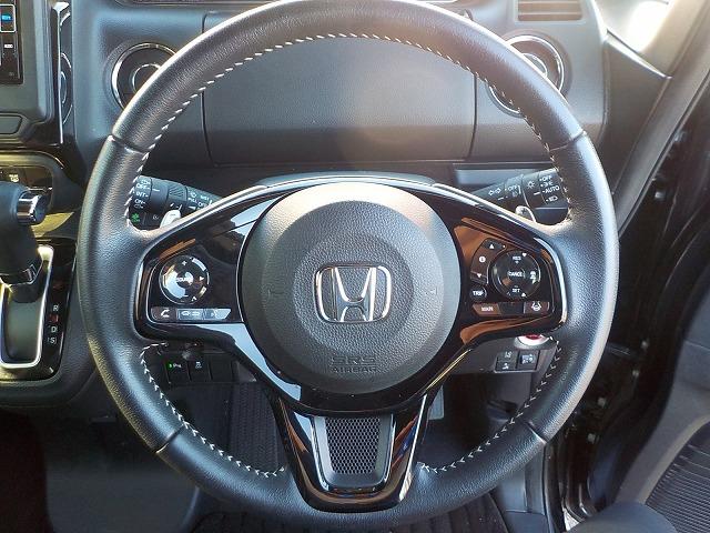 Ｎ－ＢＯＸカスタム ＥＸターボ☆助手席スーパースライドシート☆修復無し☆禁煙車☆　純正ナビ・ＤＶＤ再生・ＣＤ録音・Ｉｐｏｄ接続・ＵＳＢ＆ＢＴｏｏｔｈ・ナビ連動ドラレコ＆ＥＴＣ・ハーフレザー＆ヒーター・後方ソナー・パドルシフト・レーダークルーズ＆操舵支援・ＬＥＤオートハイビーム（21枚目）