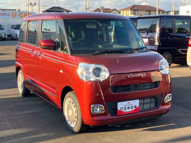 ムーヴキャンバス セオリーＧ　１４インチフルホイールキャップ　ＬＥＤヘッドランプ　ＬＥＤフォグランプ　ホっとカップホルダー　両側パワースライドドア　キーフリーシステム　プッシュボタンスタート　ＵＶカットガラス（3枚目）