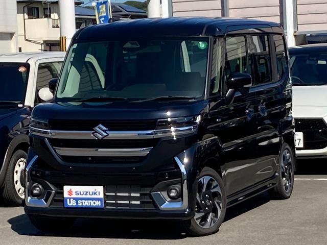 スペーシアカスタム カスタム　ＨＹＢＲＩＤ　ＸＳターボ　ナビ　全方位カメラ　オートライト　Ｂｌｕｅｔｏｏｔｈ　スライドドア　純正ナビ　プッシュスタート　シートヒーター　オートエアコン　禁煙車　衝突被害軽減システム　横滑り防止機能　衝突安全ボディ　盗難防止システム（2枚目）