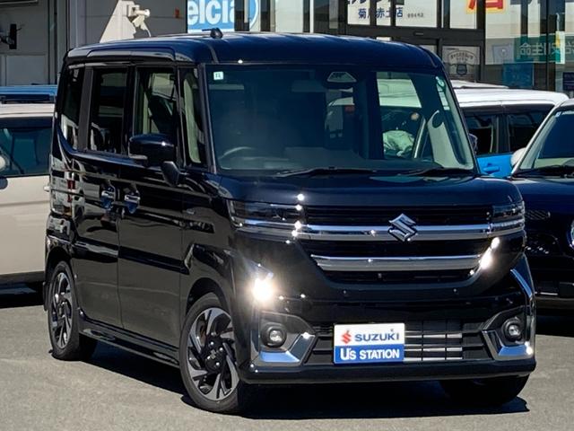 スペーシアカスタム カスタム　ＨＹＢＲＩＤ　ＸＳターボ　ナビ　全方位カメラ　オートライト　Ｂｌｕｅｔｏｏｔｈ　スライドドア　純正ナビ　プッシュスタート　シートヒーター　オートエアコン　禁煙車　衝突被害軽減システム　横滑り防止機能　衝突安全ボディ　盗難防止システム（5枚目）