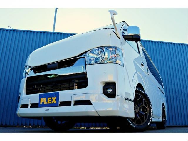 ハイエースバン スーパーGL ダークプライムII バットフェイスボンネット モデリスタフルエアロ リアバンパー FLEXオーバーフェンダー FLEXアルティメットVer2テール FLEXバルベロHEXホイール アルパインBIGX11インチナビ(15枚目)