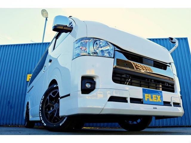 ハイエースバン スーパーGL ダークプライムII バットフェイスボンネット モデリスタフルエアロ リアバンパー FLEXオーバーフェンダー FLEXアルティメットVer2テール FLEXバルベロHEXホイール アルパインBIGX11インチナビ(17枚目)