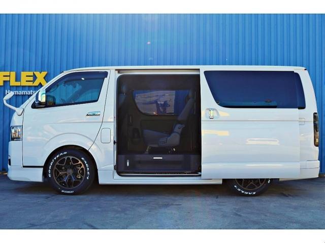 ハイエースバン スーパーGL ダークプライムII バットフェイスボンネット モデリスタフルエアロ リアバンパー FLEXオーバーフェンダー FLEXアルティメットVer2テール FLEXバルベロHEXホイール アルパインBIGX11インチナビ(18枚目)