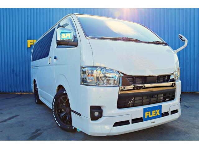 ハイエースバン スーパーGL ダークプライムII バットフェイスボンネット モデリスタフルエアロ リアバンパー FLEXオーバーフェンダー FLEXアルティメットVer2テール FLEXバルベロHEXホイール アルパインBIGX11インチナビ(30枚目)