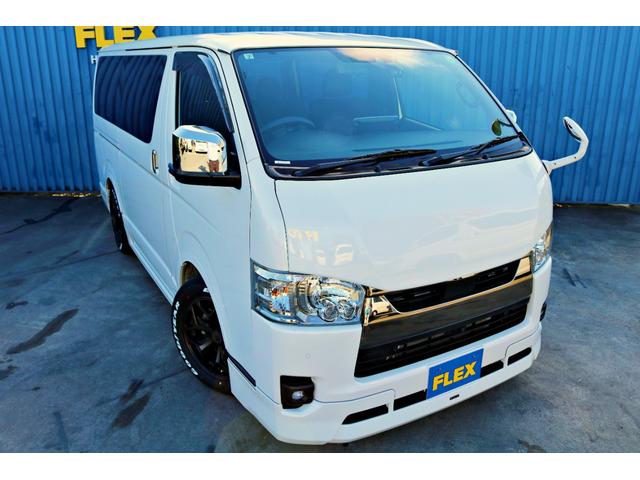 ハイエースバン スーパーGL ダークプライムII バットフェイスボンネット モデリスタフルエアロ リアバンパー FLEXオーバーフェンダー FLEXアルティメットVer2テール FLEXバルベロHEXホイール アルパインBIGX11インチナビ(32枚目)