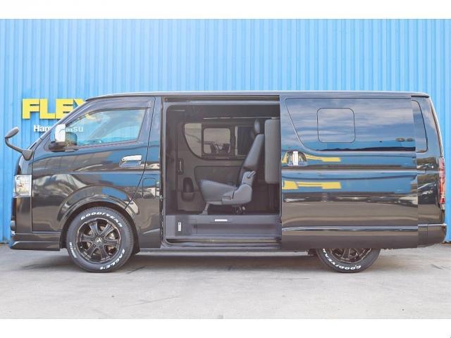 ハイエースバン スーパーGL ダークプライムII FLEXフロントスポイラー オバフェン W-DEEPSホイール アルティメットテール フリップアップベッド 1.5ローダウン 室内サイドバー パナ7インチナビ パイオニア天井スピーカー&フリップダウン(18枚目)